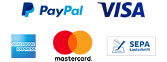 PayPal, Kreditkarte, Sepa und Rechnung als Zahlung möglich